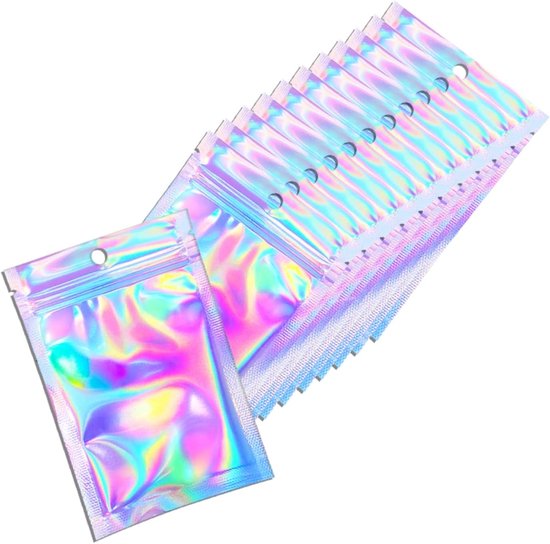 100 Stück Wiederverschließbare, Holografische Verpackungsbeutel, Niedliche Kleine Bunte Geruchsdichte Folienbeutel, Plastikbeutel Für Lipgloss, Aufbewahrung Von Partyessen (4x6 Zoll)