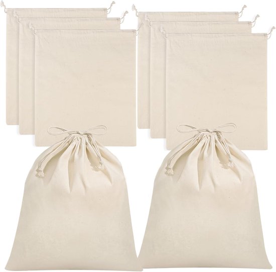 8-teiliges Set Baumwollbeutel Mit Kordelzug – 20 X 30 Cm – Unbedruckt