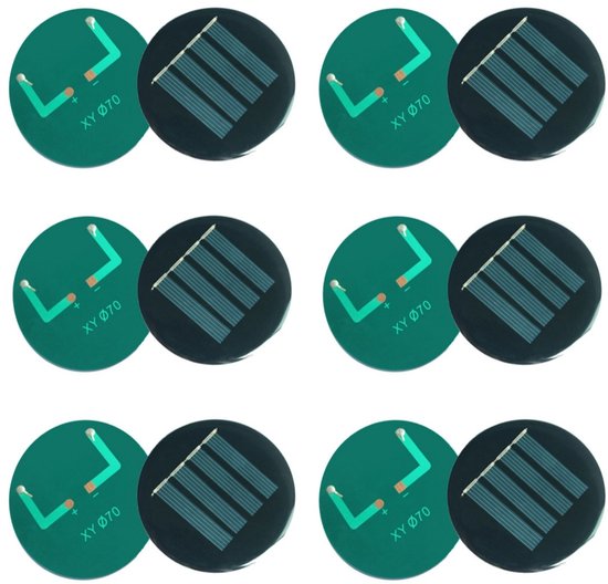 Set Mit 6 Runden Polykristallinen Silizium-mini-solarzellen, 42x42 Mm, 0,5 V, 200 Ma.