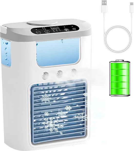 Kleine, Tragbare Klimaanlage Mit Akku, 4-in-1-nachtlicht Mit Sieben Farben, Drei Lüftergeschwindigkeiten Und Drei Sprühmodi.