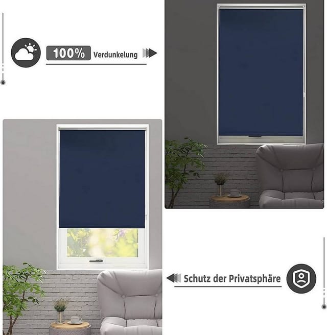 Verdunklungsrollo Thermorollo Blau blau 50X160cm(BxH) - Woltu