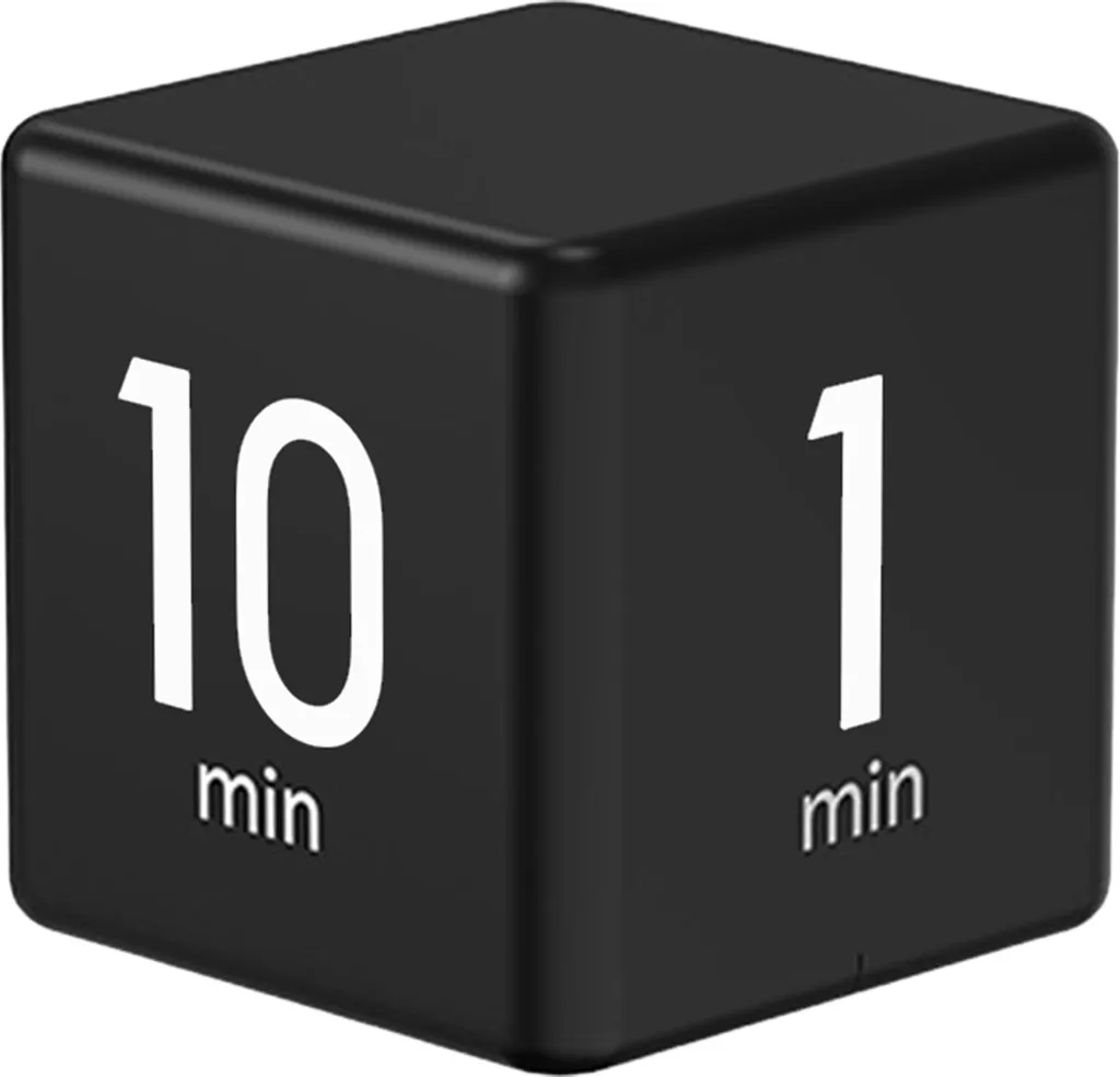 Schwarzer Drehbarer Timer, 1-3-5-10 Minuten, Voreingestellte Led-anzeige, Einstellbare Lautstärke, Würfeltimer Für Arbeit, Studium, Küche