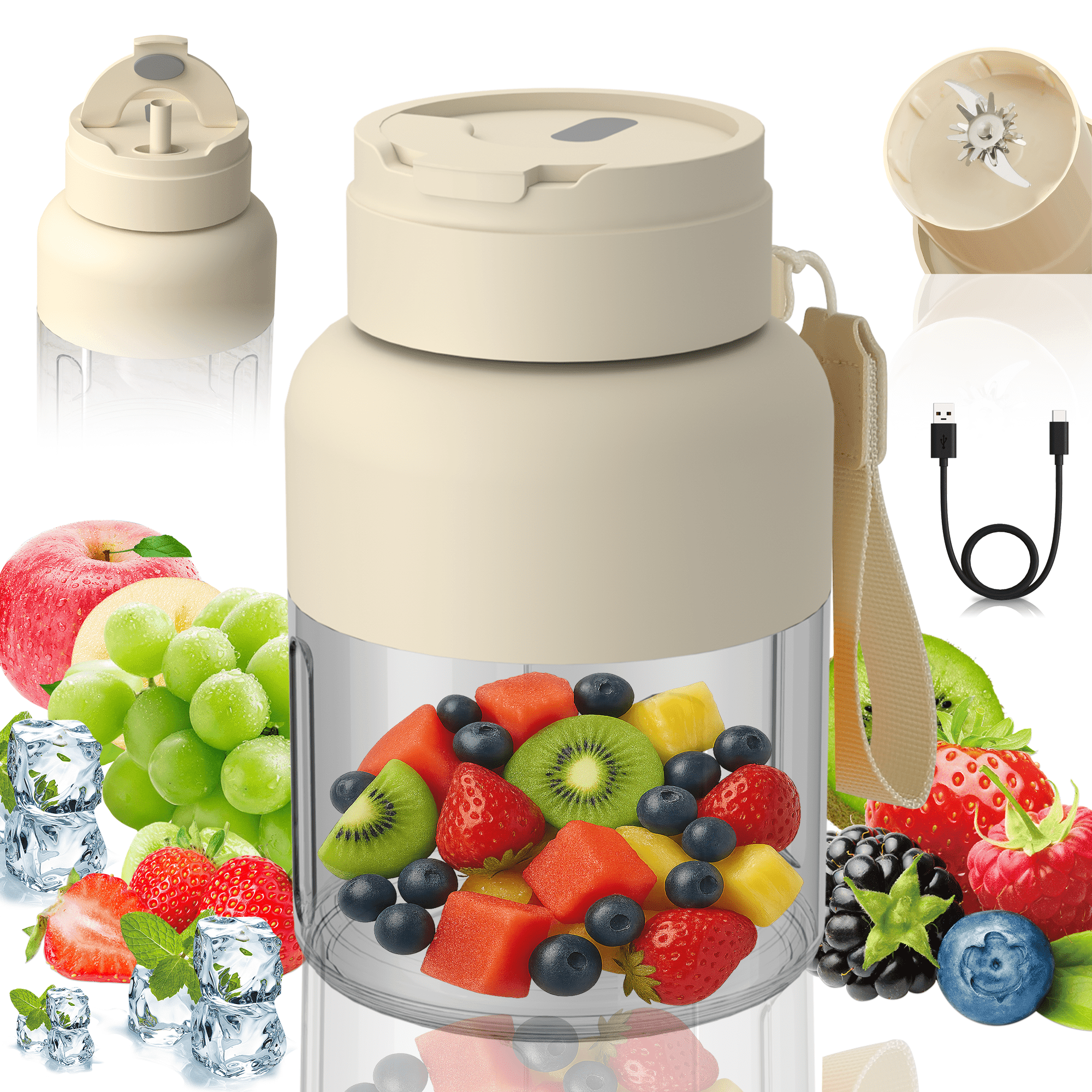 Mini-mixer – Deckel – Und Schultergurt – Ideal Fürs Fitnessstudio – Unterwegs – Zu Hause – Oder Im Büro