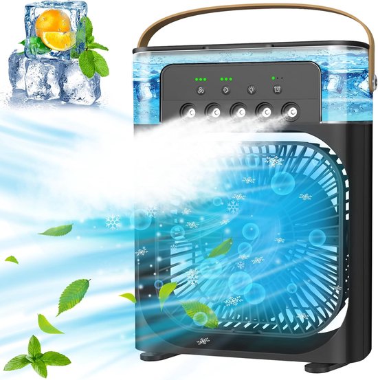 Tragbare Klimaanlage, 5-in-1, Tragbarer Luftkühler, Mini-ventilator, Klimaanlage, Persönlicher Ventilator-luftbefeuchter, Schwarz.