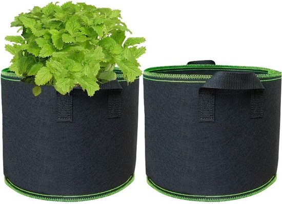 Pflanzsack, 2 Stück, Mit Griffen, 3 Gallonen (ca. 11,4 Liter), 25 X 22 Cm, Nachhaltig, Wiederverwendbar, Pflanzsack, Kartoffelpflanzsack, Vliesstoff, Grün Und Schwarz