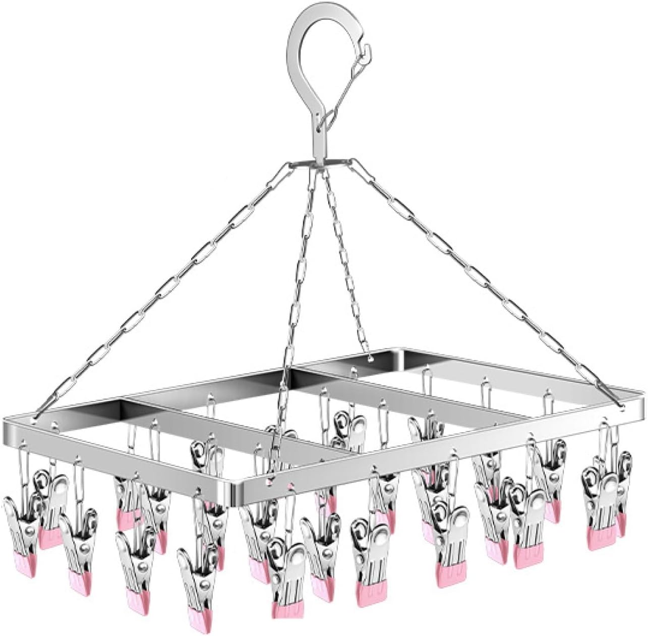 Drehbarer, Winddichter Sockenständer, Wäscheleinen-sockenständer, Drehbarer Sockentrocknerhaken Aus Edelstahl, 26 Cm Unterwäschetrockner Mit Nagelclips (rosa)