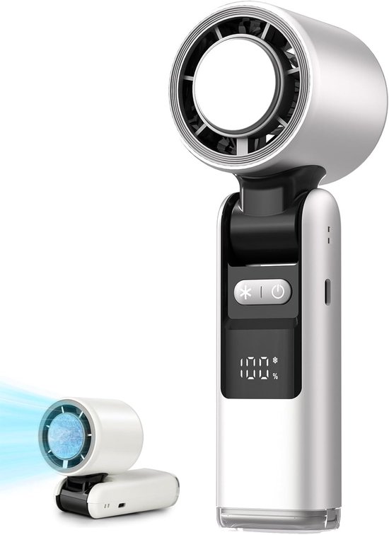 Handventilator Mit Turbofunktion, Kühlbasis Und Led-anzeige (weiß), 100-stufiger Usb-c-miniventilator Mit 4000 Mah Akku.
