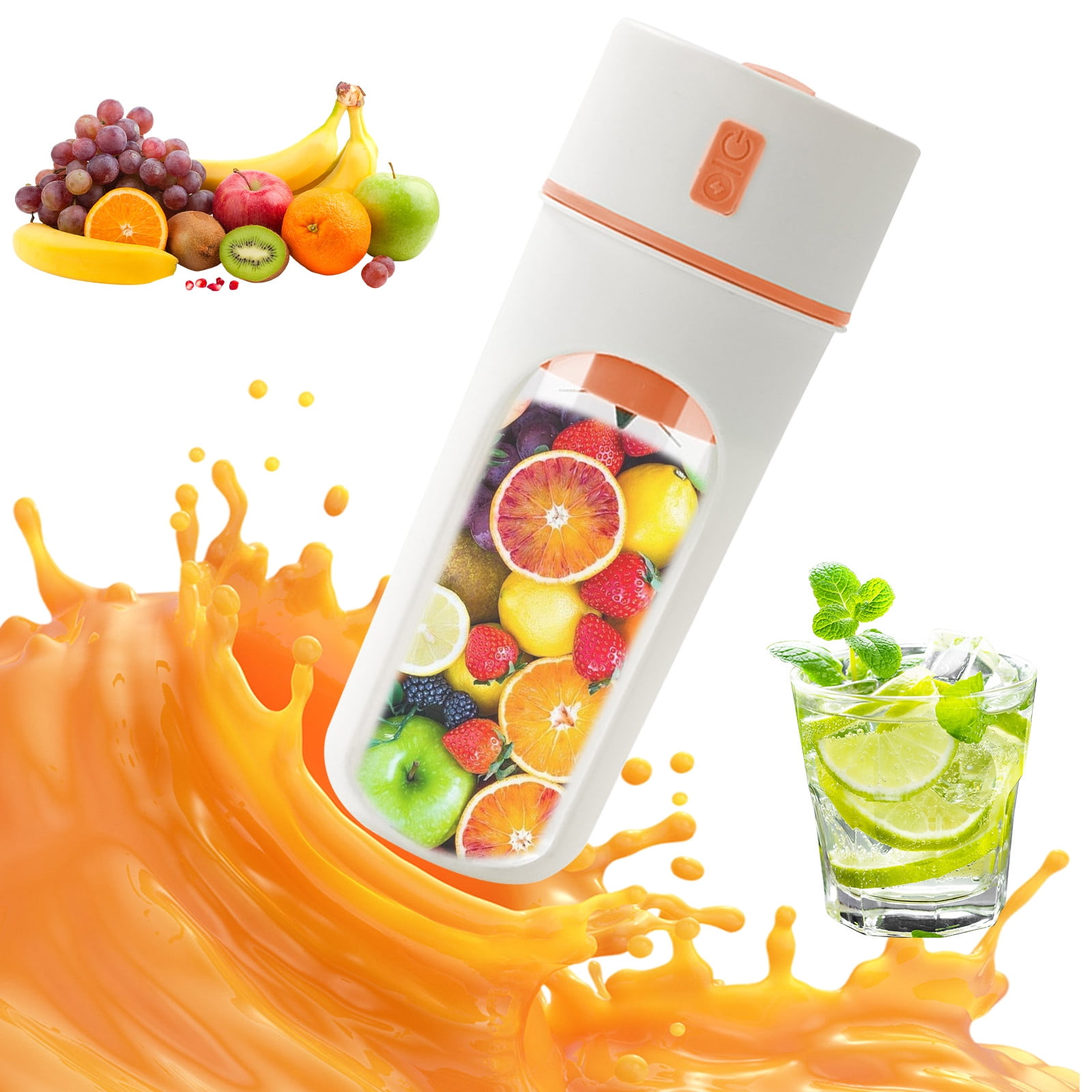 Tragbarer, Per Usb Aufladbarer Elektrischer Entsafter, 480 Ml Mini-orangen- Und Zitronensaftbecher, 1200 Mah Akku, Leicht Zu Reinigen (orange).