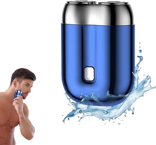 Mini-rasierer, Elektrisch Mit Zwei Scherköpfen, Wasserdicht (ipx6), Taschenformat, Usb-aufladbar, Blau