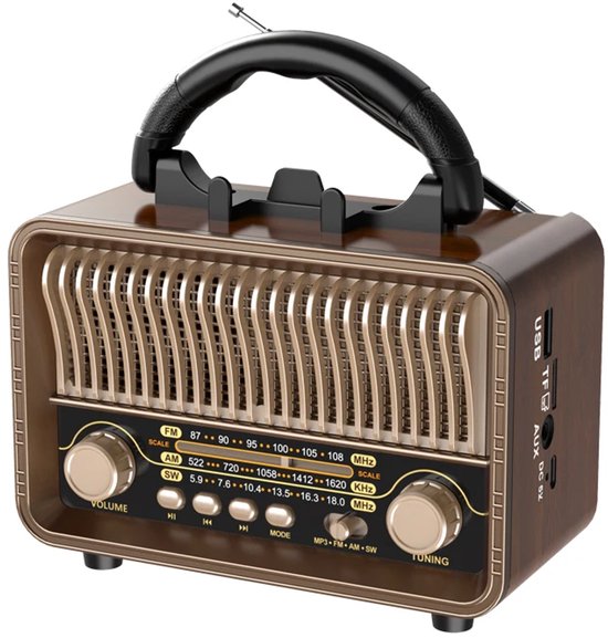 Vintage Tragbares Funkradio Am/fm/sw Mit Bluetooth, Usb-akku, Antenne, Aux-anschluss Und Tf-kartensteckplatz – Ideales Geschenk Für Senioren, Zuhause Und Unterwegs