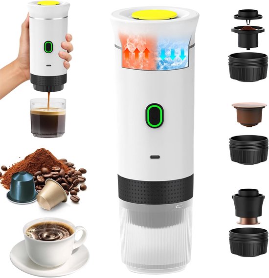 Tragbare Kaffeemaschine, 3-in-1 Espressomaschine, Für Kapseln Und Gemahlenen Kaffee, Elektrisch, Schnelle Aufheizzeit, Für Büro, Reisen, Camping, Zuhause (weiß).