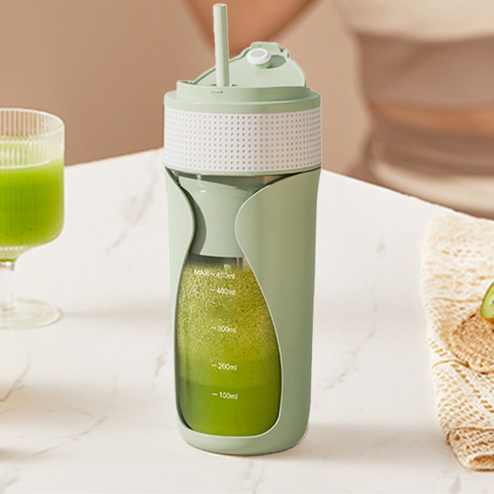 Tragbarer, Kabelloser Entsafterbecher, 450 Ml, Wiederaufladbar, Für Obst, Edelstahl 304, Usb-c-aufladbar (grün).