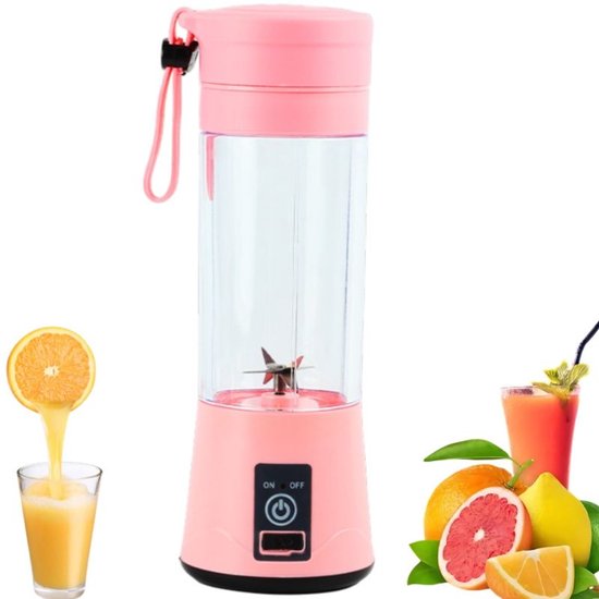 Mini-elektro-entsafterbecher Mit Usb-anschluss, 6 Klingen, 380 Ml Fassungsvermögen, Fruchtmixer Und Babynahrungszubereiter, Rosa, 7,5 X 7,5 X 23 Cm