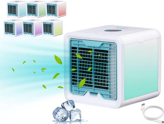 Tragbarer Luftkühler, Mini-klimaanlage, Luftbefeuchter, Luftreiniger Mit 7-farbigen Led-leuchten.