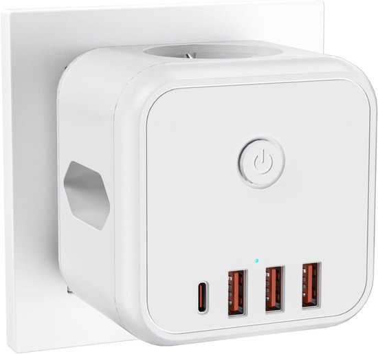 Steckdosenverteiler, 7-in-1-steckdosenadapter Mit Usb-c-anschluss, Kabellose Steckdosenleiste, Multifunktionale Steckdosenleiste Für Küche, Reisen Und Büro, Weiß