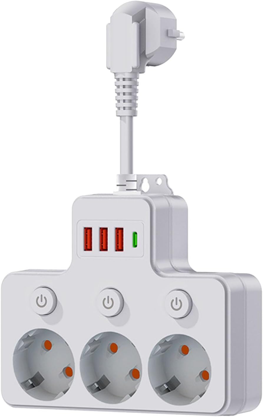 Usb-steckdosenleiste Mit Separatem Schalter, 3/4-steckdosenleiste Mit 3 Usb-anschlüssen (1 Usb-c), Überspannungs- Und Stromschutz, Zur Wandmontage