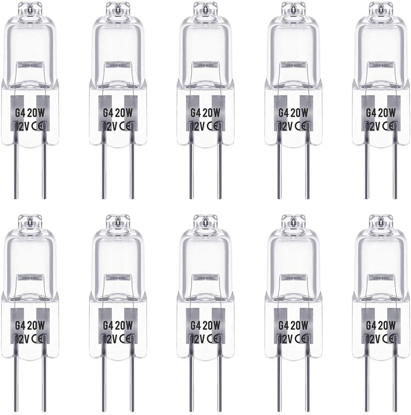 10 G4-halogenlampen – 12 V, 20 W Niederspannung – Kristallleuchterfassung – Kleine Lampe – Badezimmerlampe – Kronleuchter – Halogen-wolframkerze