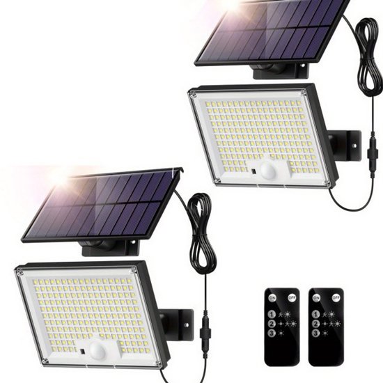 127 Leds, Kaltweiß, Solar-außenleuchte Mit Bewegungsmelder Und Fernbedienung, Ip65 Wasserdichter Sicherheitsstrahler Für Garagen
