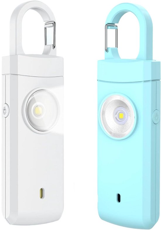 2er-pack Persönlicher Sicherheitsalarm-schlüsselanhänger (130 Db) – Mit Optischem Alarm – Weiß/blau