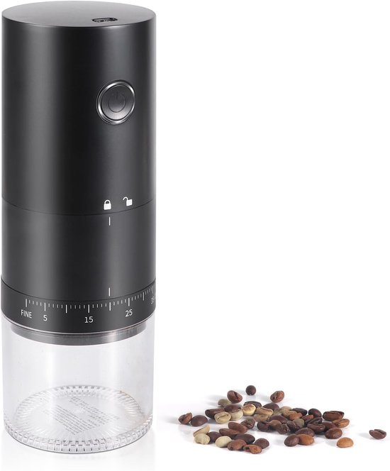 Wiederaufladbare Mini-elektrokaffeemühle – 38 Mahlgradeinstellungen – Schwarz