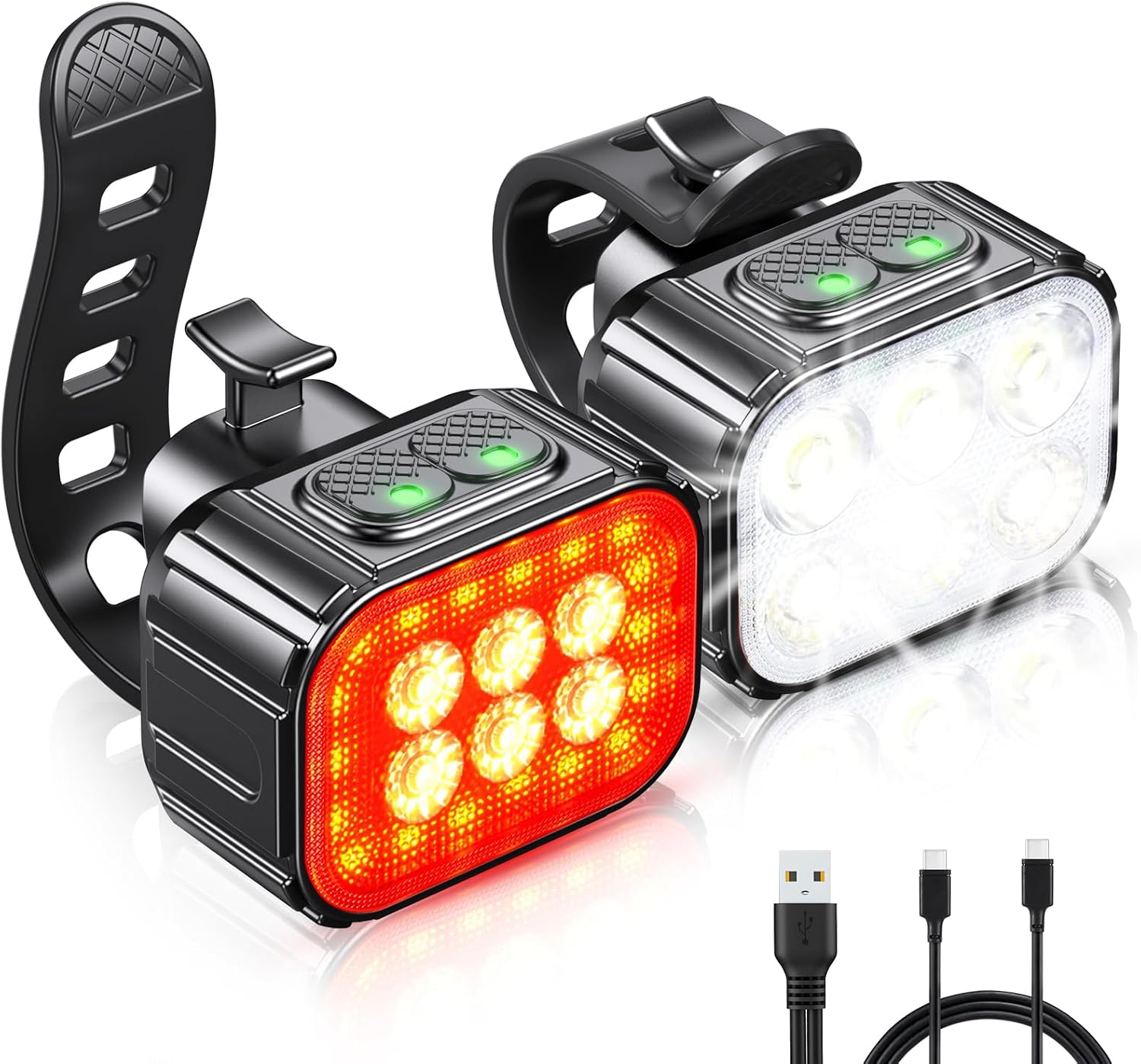 Fahrradbeleuchtung – Vorder-/rücklicht – Fahrradscheinwerfer – Rote Und Weiße Led-fahrradbeleuchtung – Wasserdicht – Usb-c-ladeanschluss