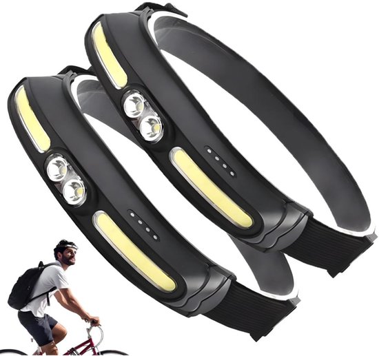 2er-pack Wiederaufladbare Led-stirnlampe – Verstellbar – Usb-stirnlampe – Wasserdicht – 5 Leuchtmodi – Stirnlampe Für Camping, Laufen, Angeln Und Trekking – Schwarz