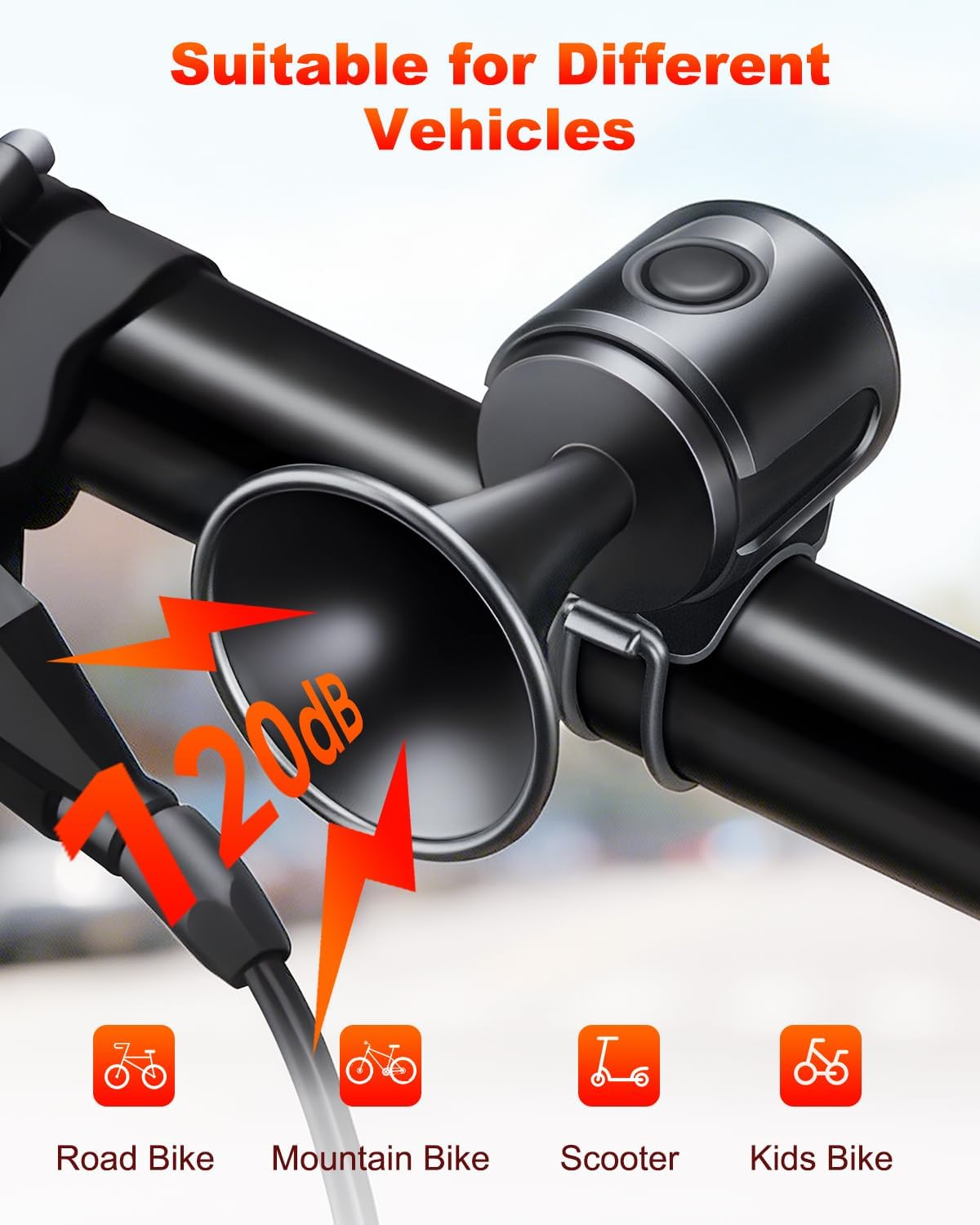Elektrische Fahrradhupe, 120 Dezibel, Für Lenker Mit 22,2–32 Mm Durchmesser, Elektronische Fahrradklingel Mit 3-v-batterie, Wasserdicht Nach Ipx4.