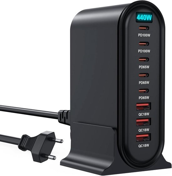 Leistungsstarkes 440-w-8-port-usb-c-gan-schnellladegerät Und Ladestation Für Mehrere Geräte