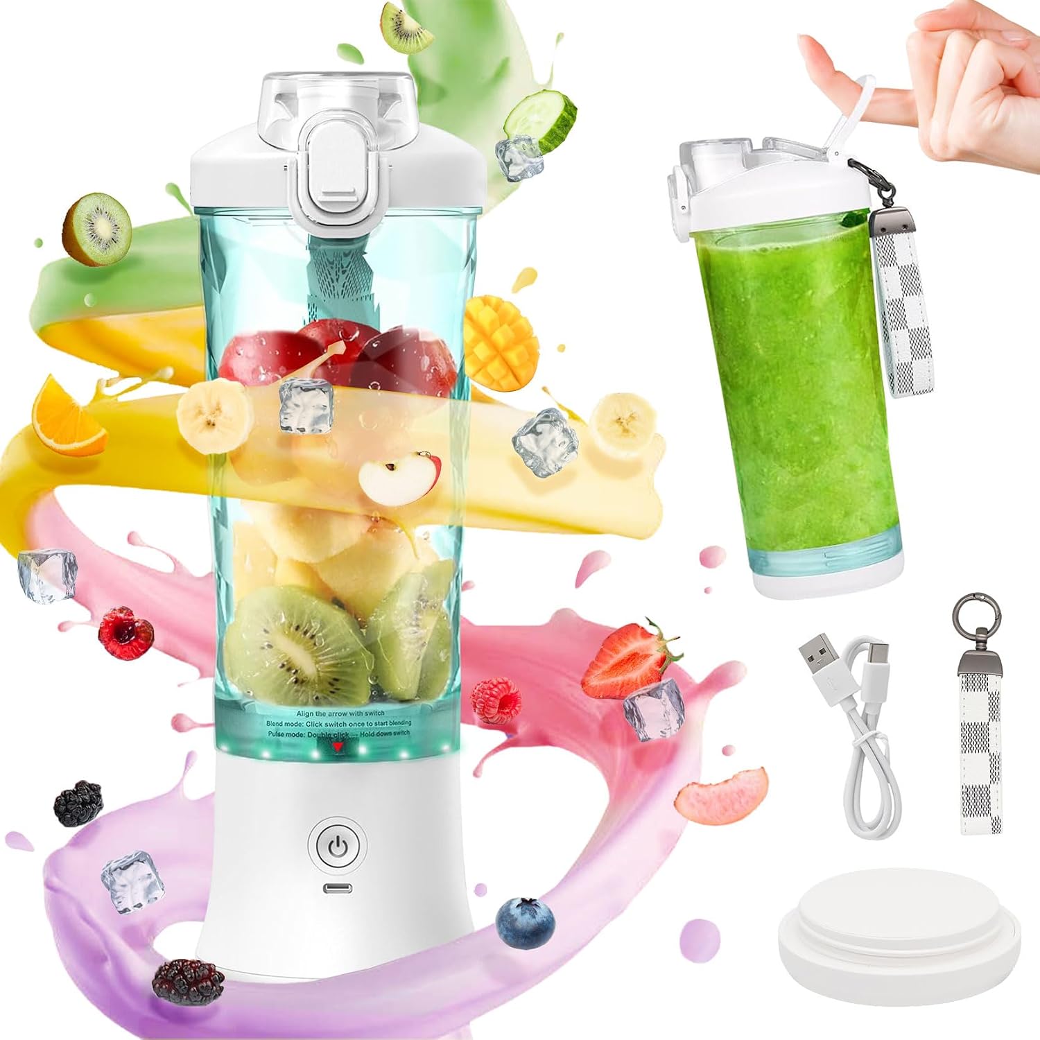 Tragbarer Mixer 600 Ml Smoothie-maker Für Unterwegs, Tragbarer Entsafter Mit 6 Klingen Und Usb-aufladung, Für Fitnessstudio, Büro Und Reisen (weiß)