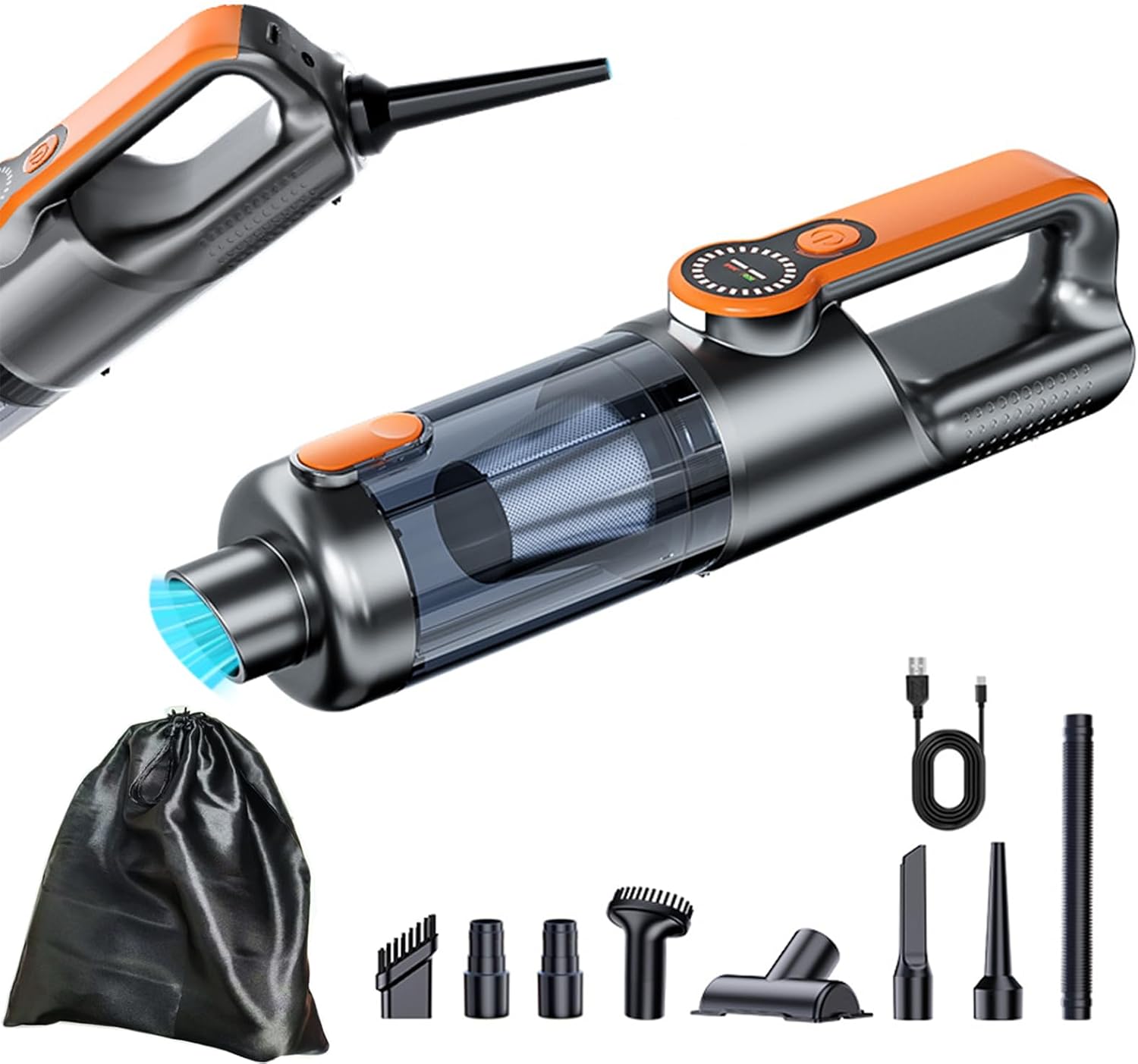 Kabelloser Handstaubsauger Fürs Auto – 17000 Pa 2-in-1-vakuumpumpe – Usb-typ-c-aufladung – Reinigungsgerät Für Autodekoration Und Tierhaare