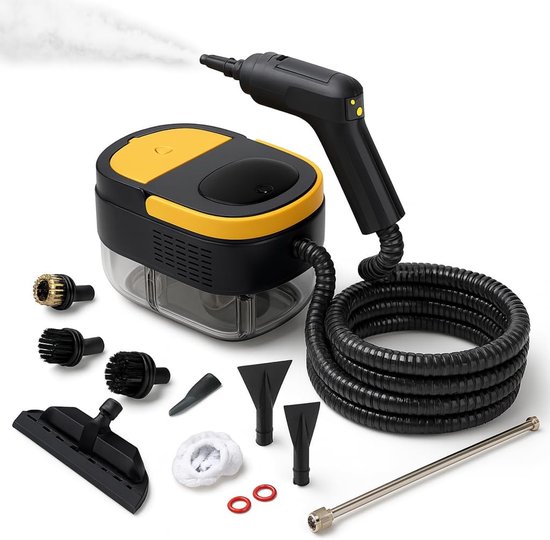 Handdampfreiniger, 2500 W, 3 Geschwindigkeitsstufen, Hoher Druck, 1,6 L Fassungsvermögen, 3 Bürstenköpfe