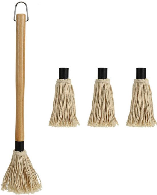 Grillpinsel Mit Langem Holzgriff, Professioneller Baumwollkopfpinsel Für Marinaden Und Gebäcksaucen + 3 Köpfe