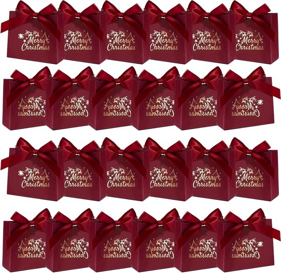 Weihnachtsgeschenktüten – 24er-pack – Mit Satinschleife – Goldfolienprägung – Festliche Verpackung – Für Kleine Geschenke – Weihnachtsdekoration – Partydekoration