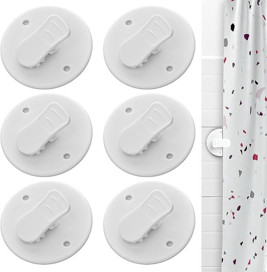 10er-pack Selbstklebende, Winddichte Duschvorhangclips – Weiß