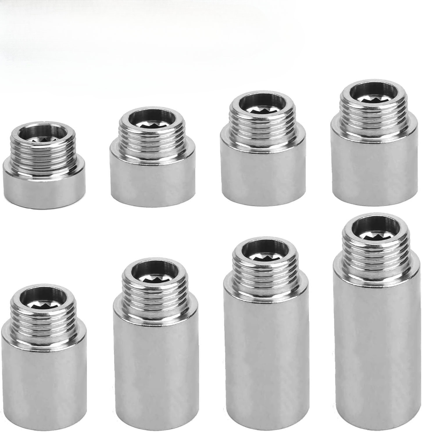 Ein Set Aus 8 1/2-zoll-küchenarmatur-verlängerungsstangen Mit Längen Von 10, 15, 20, 25, 30, 40, 50 Und 60 Mm, G1/2-gewinde, Aus Edelstahl.