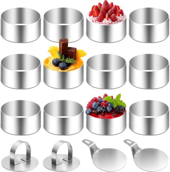 12 Runde Ausstechformen Mit 2 Deckeln Und 2 Böden – Kuchen-, Mousse- Und Dessertformen Aus Edelstahl (8 X 4 Cm)