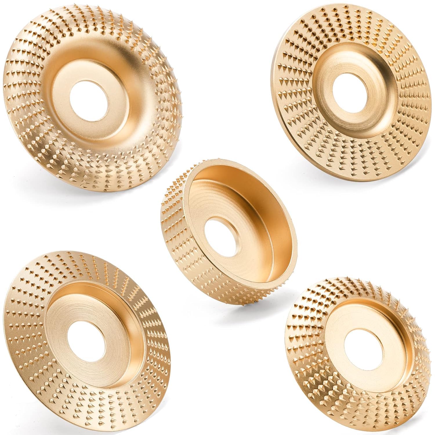 Ein Set Aus 5 Winkelschleifscheiben - 125 Mm - Zubehör Für Das Schleifen Von Holz - Werkzeugset Für Die Holzbearbeitung - Zum Formen Von Holz - Schnitzscheiben (gold).