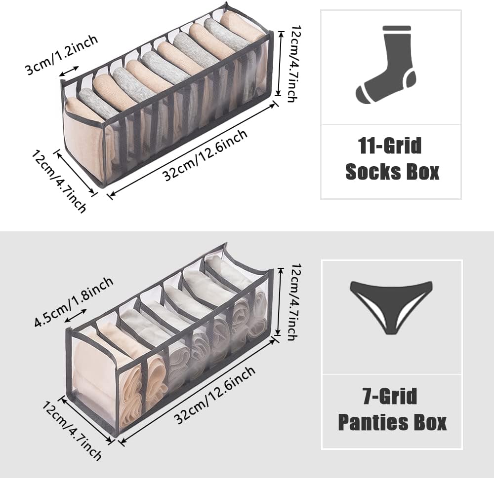 Zweiteiliger, Faltbarer Schubladenorganizer, Aufbewahrungstasche/tasche Für Schubladen, Geeignet Für Socken, Unterwäsche, Babykleidung, Krawatten (grau).