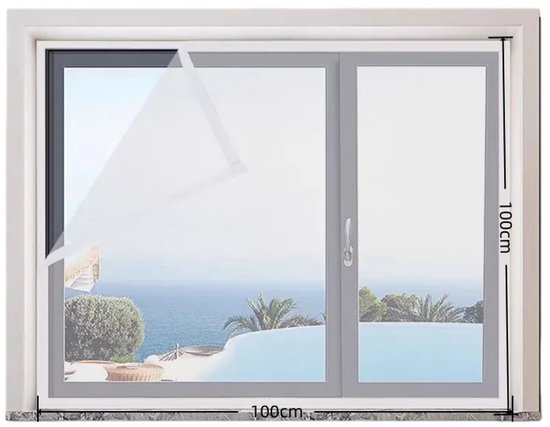 100x100cm Vorgenähtes Fenster-moskitonetz Mit Selbstklebendem Klettverschluss, Waschbar, Wiederverwendbar, Premium-insektenschutzgewebe (weiß)