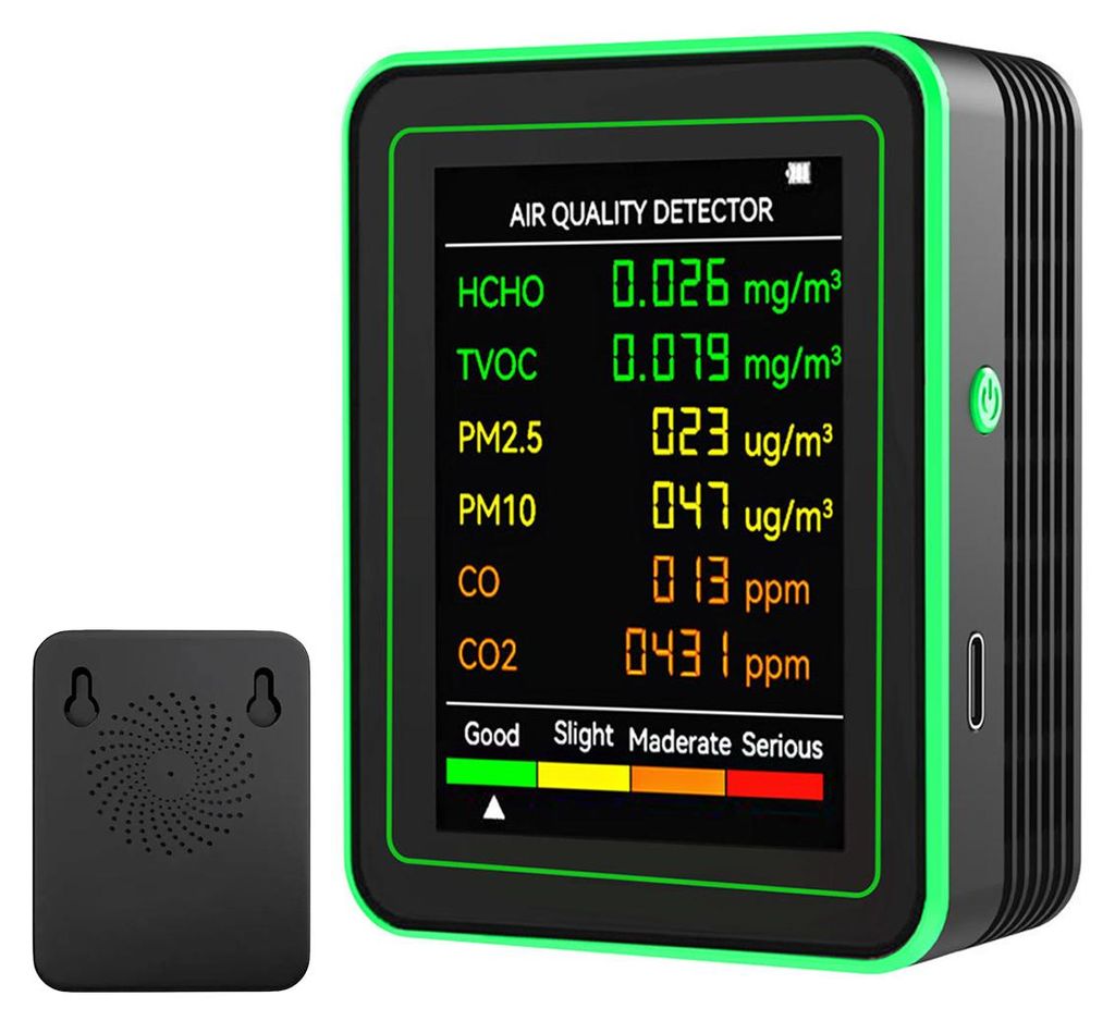 Wiederaufladbarer 6-in-1-raumluftqualitätsmonitor Für Pm2,5, Pm10, Co, Co2, Hcho Und Tvoc