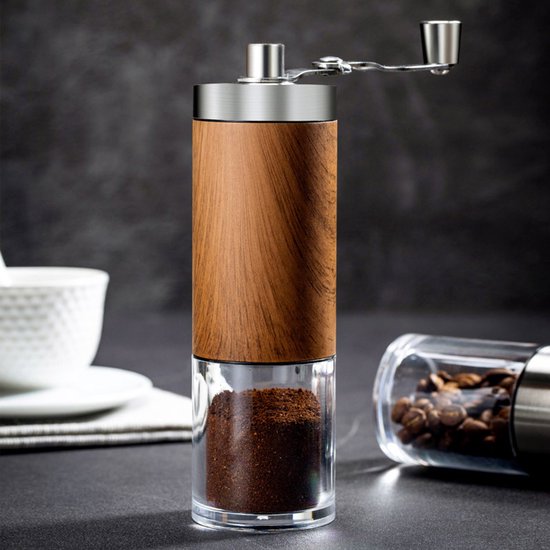 Manuelle Kaffeemühle Aus Edelstahl Mit Keramikkern Und Holzmaserung