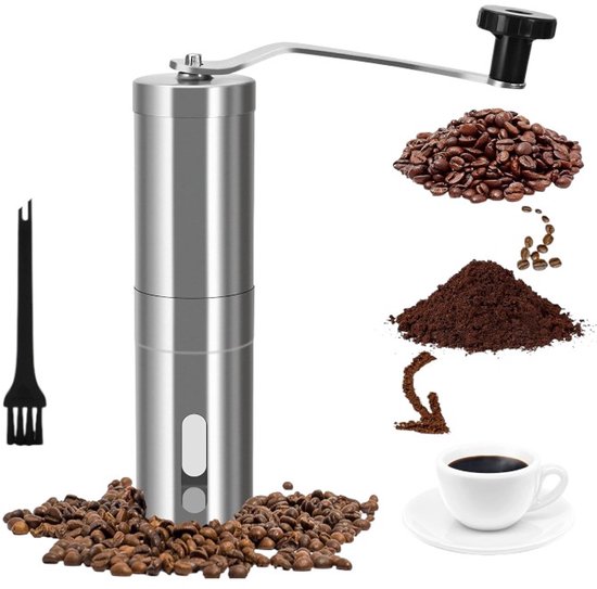 Manuelle Kaffeemaschine Mit Kaffeemühle, Edelstahl, 4,8 X 4,8 X 18,8 Cm, Silber, Für Reisen, Zuhause, Camping, Espresso Und French Press