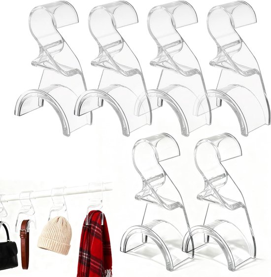 6-teiliges Set Transparenter Acryl-kleiderhaken Für Schals, Gürtel Und Handtaschen – 9,4 X 4,6 X 15,3 Cm