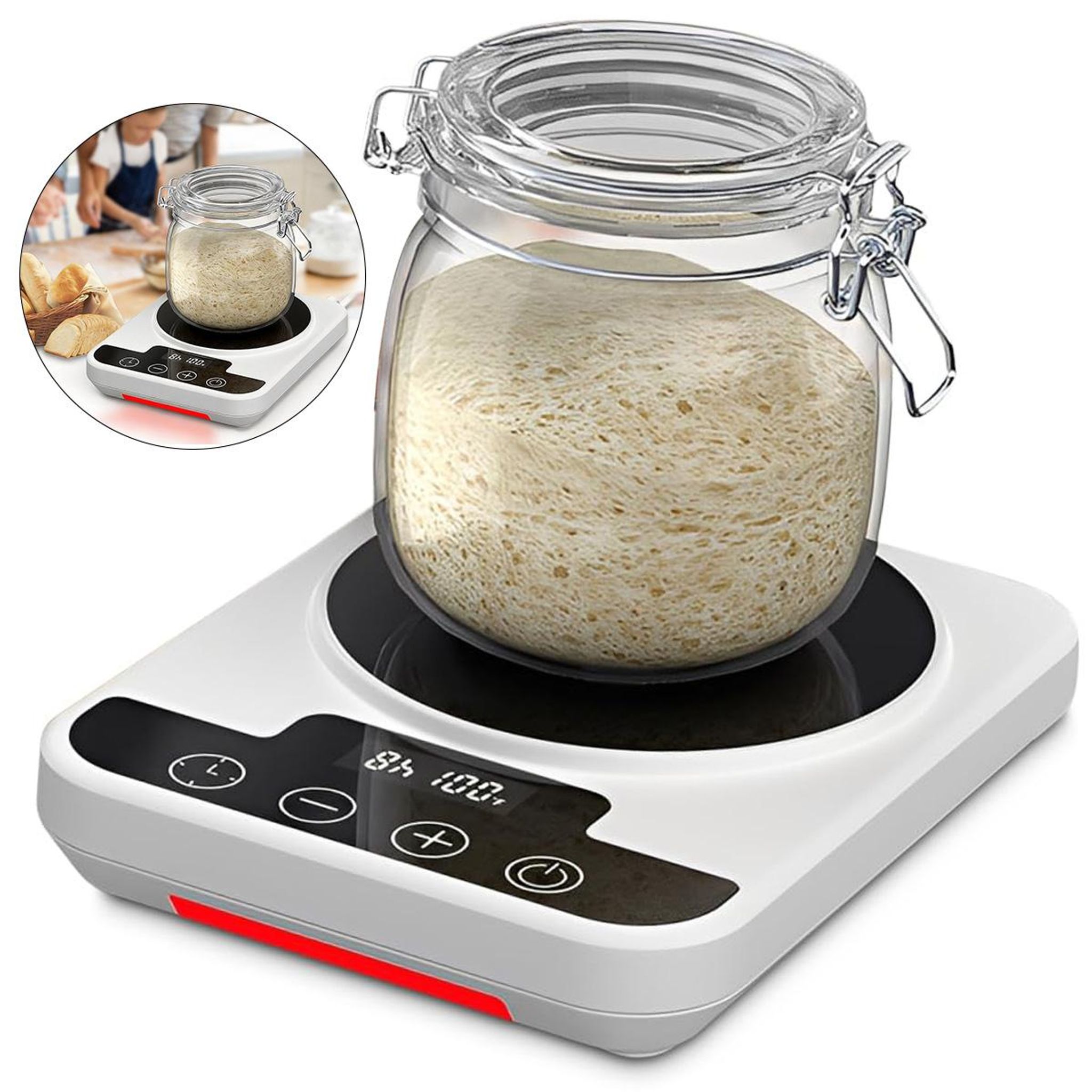 Intelligentes Sauerteig-gärbrett Mit Thermostat, Präziser Temperaturregelung (21–38 °c), 12-stunden-timer, Led-touchdisplay, Wärmer, Weiß
