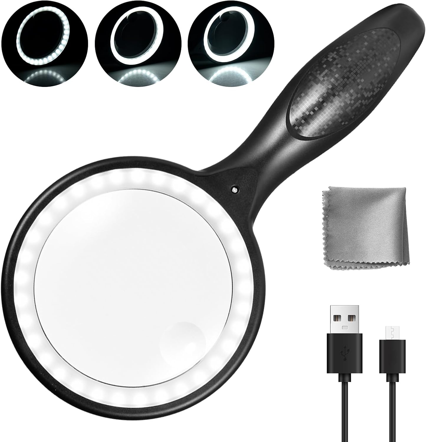 Lupe Mit Licht – 60x/30x Handlupe – 3 Positionen – 33 Led-leselupe Mit Licht – Für Sehbehinderte Senioren – Inspektion
