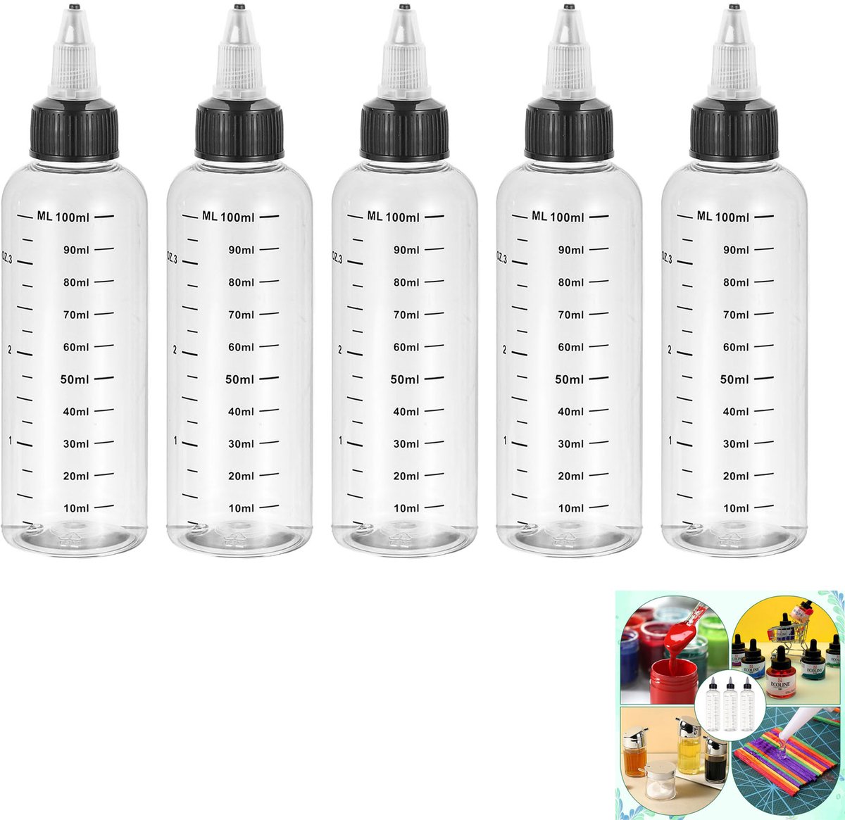 100-ml-messflasche Aus Transparentem Kunststoff – Flüssigkeitsspender – Ölspender – Flüssigkeitsflasche Mit Schwarzem Verschluss – Quadratisch