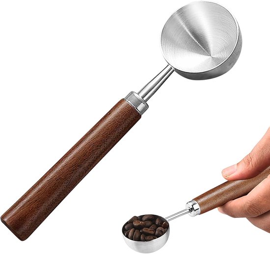 Portionierer Aus Edelstahl, Retro-messlöffel Mit Griff Aus Schwarzem Walnussholz, Für Kaffeebohnen, Gemahlenen Kaffee, Tee, Espresso Und Filterkaffee.