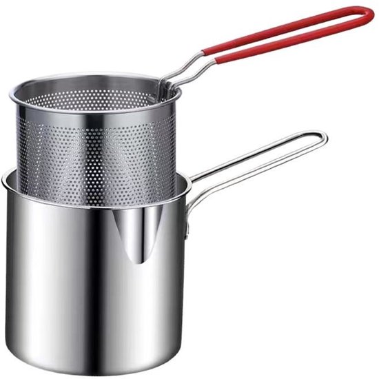 Tragbares Edelstahl-bratpfannenset – Mini-garnelenfritteuse Mit Edelstahl-siebeinsatz Und Deckel – Geeignet Für Die Heimische Küche