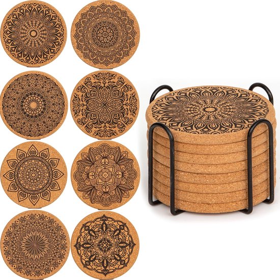 Naturbraune Untersetzer Aus Kork Und Holz Mit Ständer, Hitzebeständig, Rutschfest Und Saugfähig, Für Getränkeuntersetzer, Geeignet Für Couchtische
