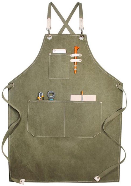 Strapazierfähige Arbeitsschürze – 1-teilig – Aus Canvas Mit Taschen – Verstellbare Schultergurte – Für Grillmeister, Bäcker, Schreiner, Tätowierer, Maler